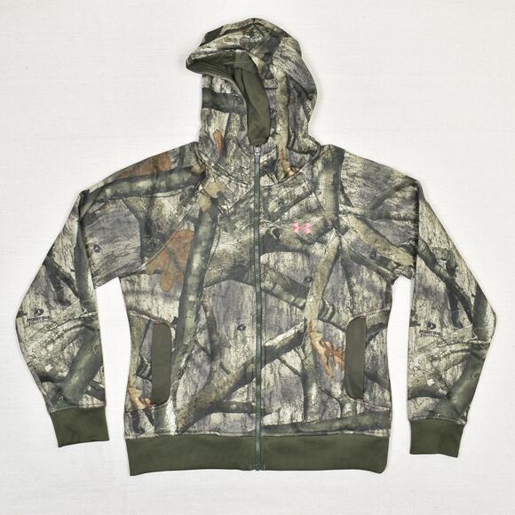 Under Armour Women's Full Zip Jacket Polyester Green Size M Loose Coldgear Camo - Picture 1 of 8